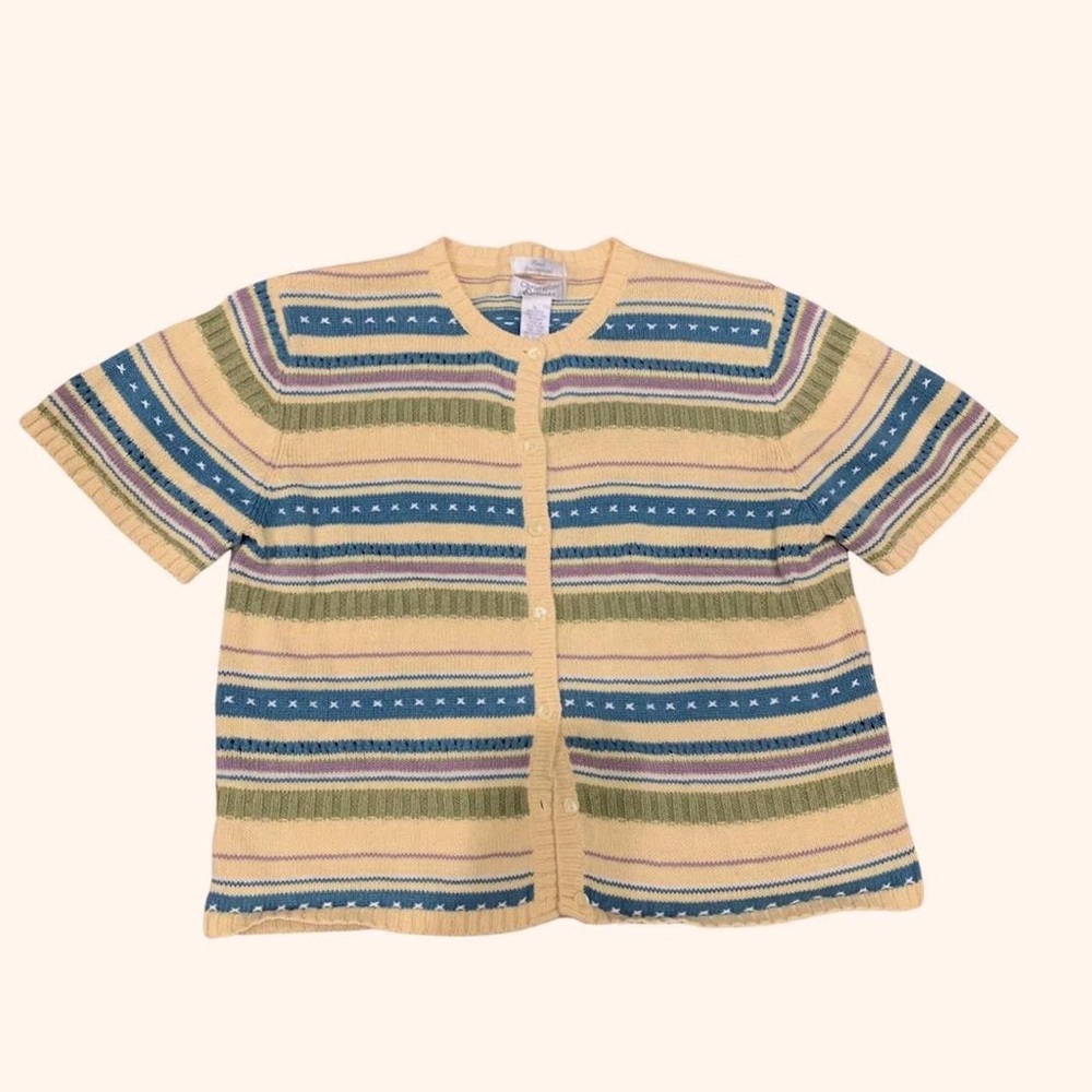Vintage Yellow/Muticolored Striped Sweater Cardigan 💐